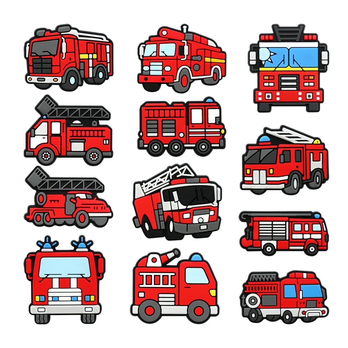 Set di ciondoli per scarpe serie Fire engine da 12 pezzi per sandali con diapositive a bolle, accessori per decorazioni per scarpe in PVC