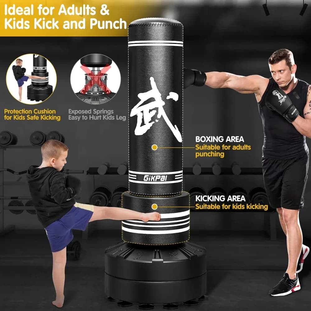 Independent boxing bag with boxing gloves, heavy boxing bag with adult child support, kickboxing bag