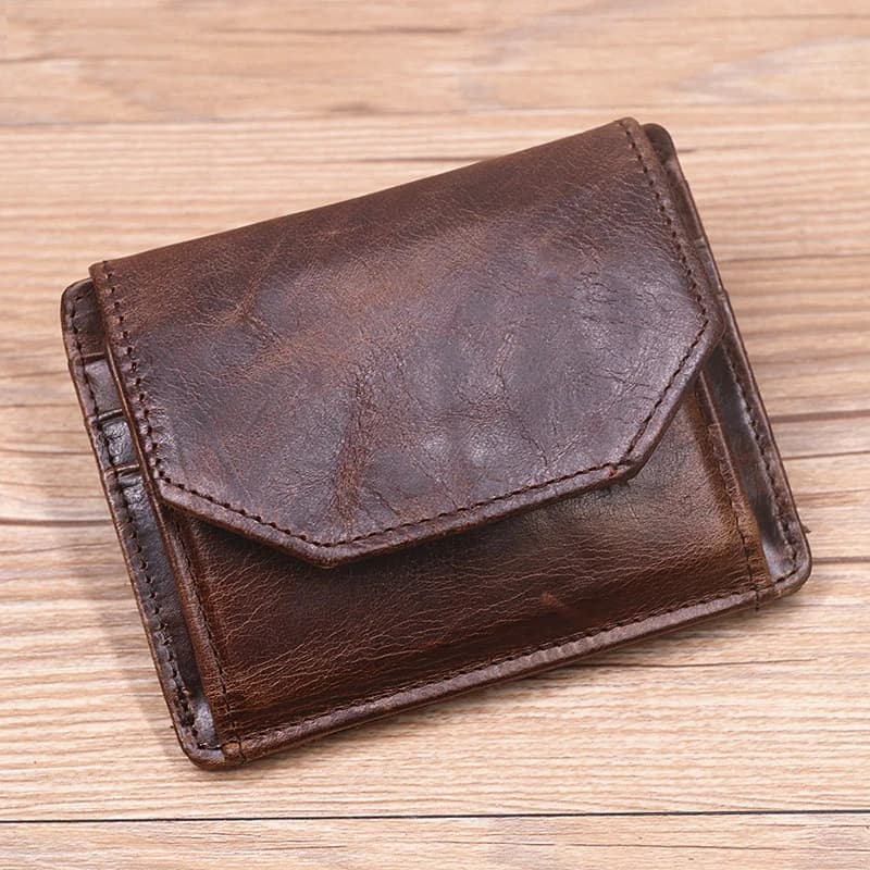 Men's wallet in real leather Vintage short man wallet in original cow leather with card holder ID card holder