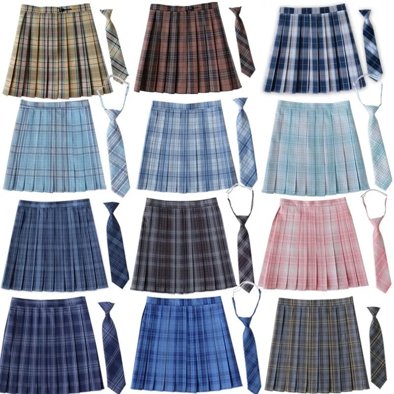 Women's High Waisted Pleated Skirt Plaid Tie Summer New Harajuku Preppy Mini A Line School Uniform Girls Kawaii Skirt