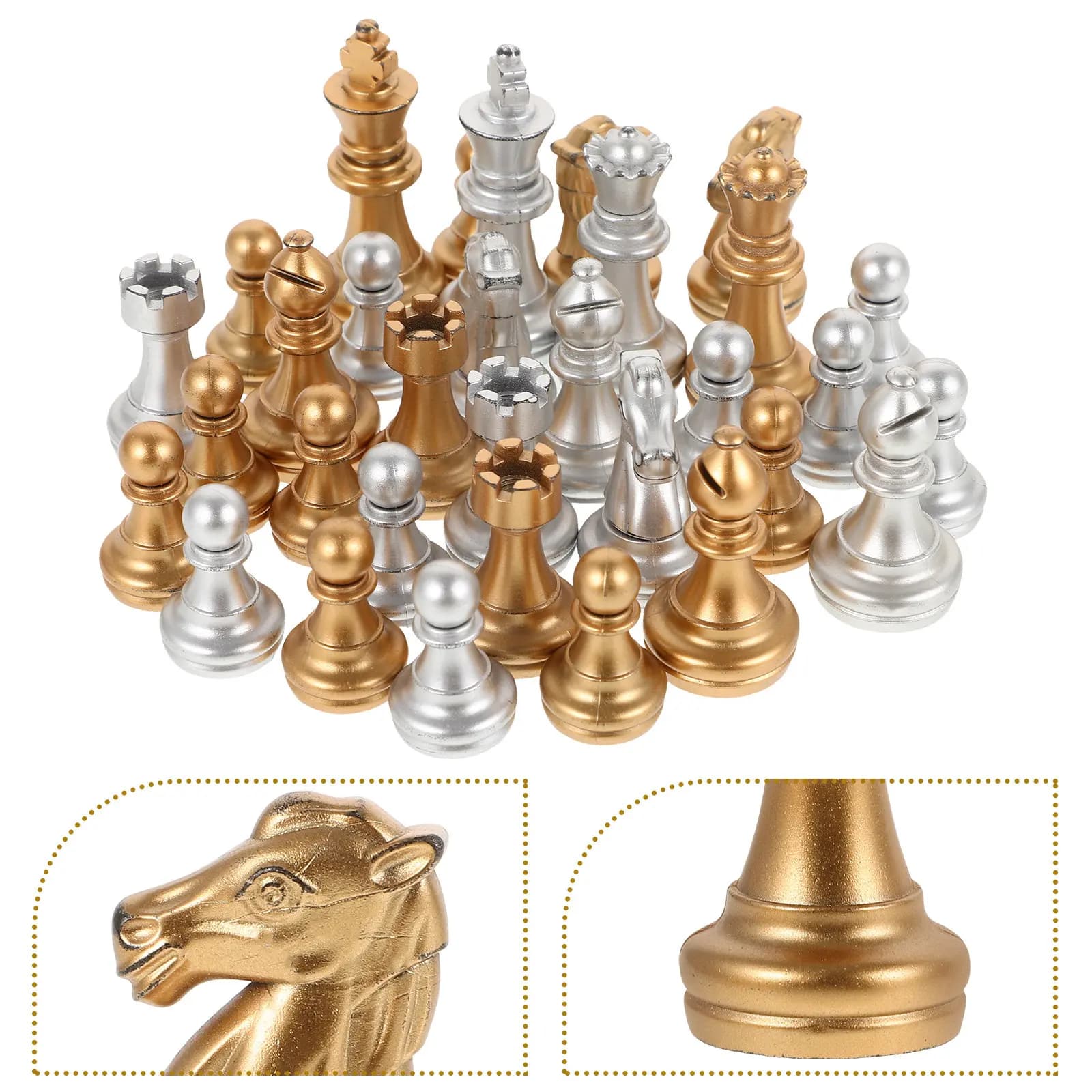 Plastic Chess Pieces Set Electroplated Gold Color Board Game Replacement Lightweight Portable Party Wedding