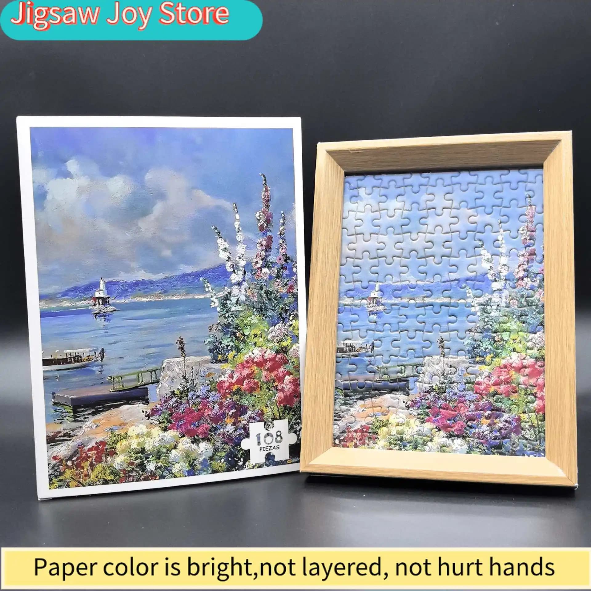 Puzzle di Carta a Tema Floreale, Set Completo, Regalo per le Feste, Scatola Colorata in Cartoncino Bianco, Educativo e Divertente per Adulti
