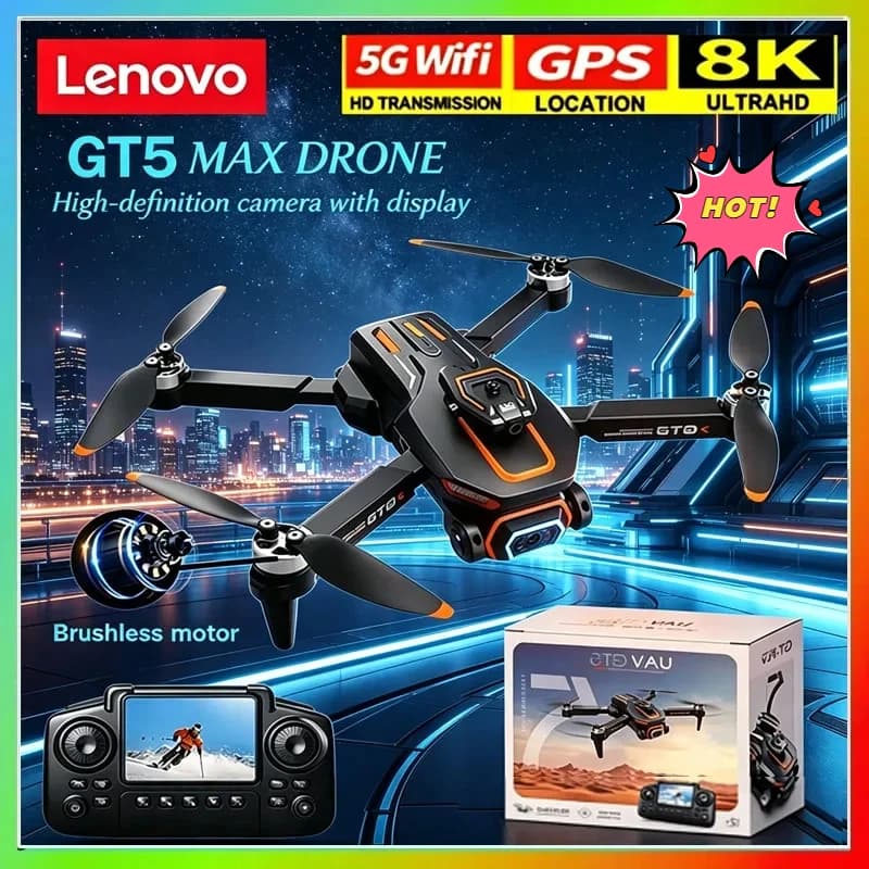 Lenovo GT5 8K HD Dual Lens Drone Wide Angle Camera Optical Flow WiFi FPV Foldable RC Quadcopter Kids Gifts Toys