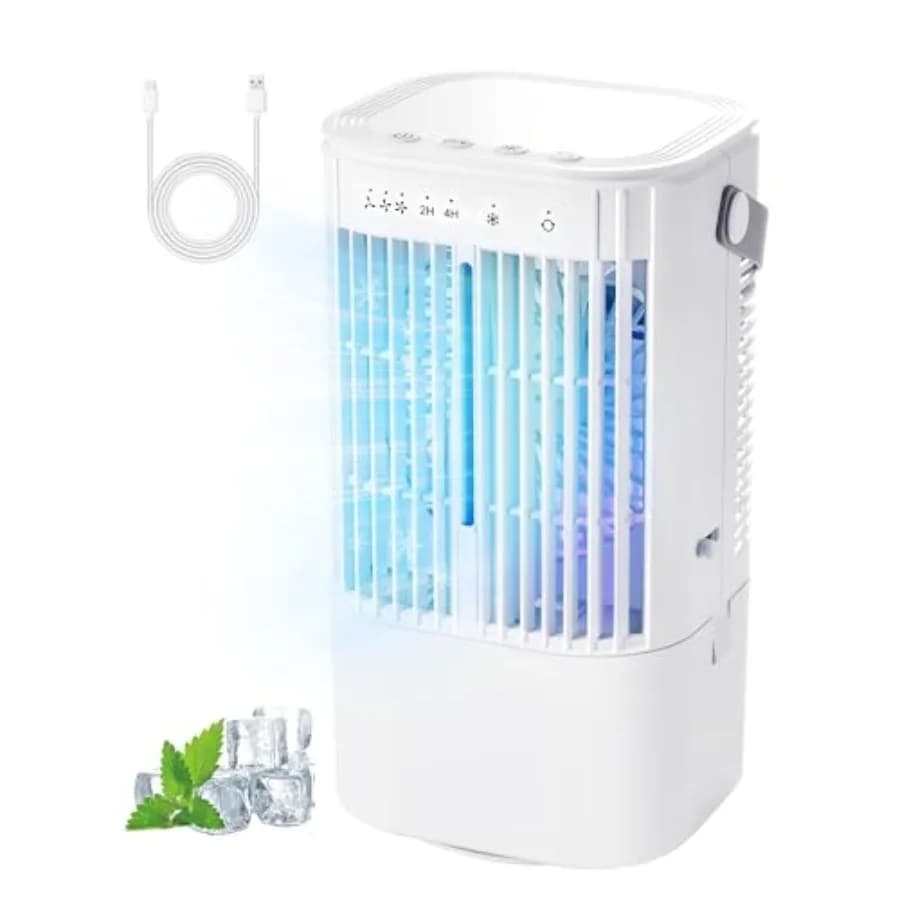 Portable 4-in-1 Evaporative Air Cooler Humidifier Fan with LED Light and 1000ml Water Tank USB Powered Mini AC for Bedroom Offi