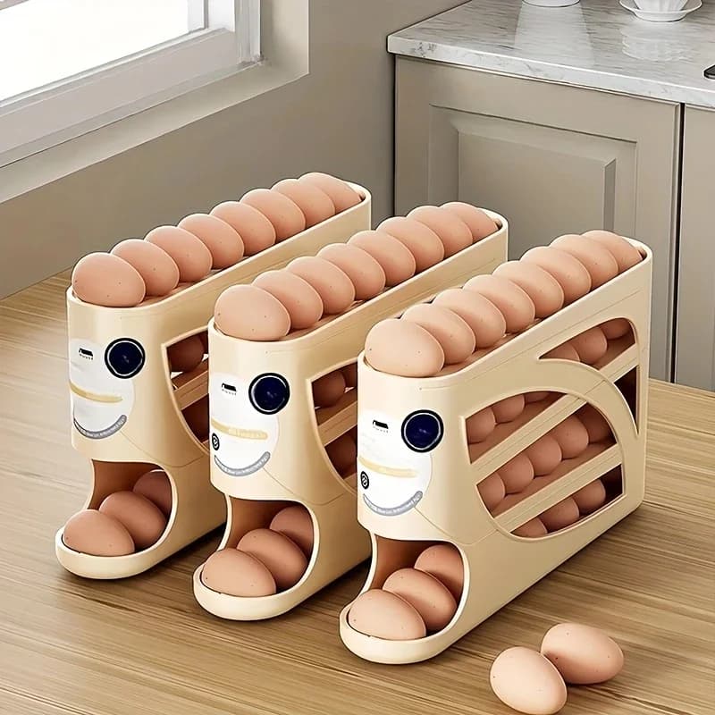 Egg Storage Box With 2-4 Layers Fridge Side Door Box Large Capacity Egg Automatic Rolling Machine