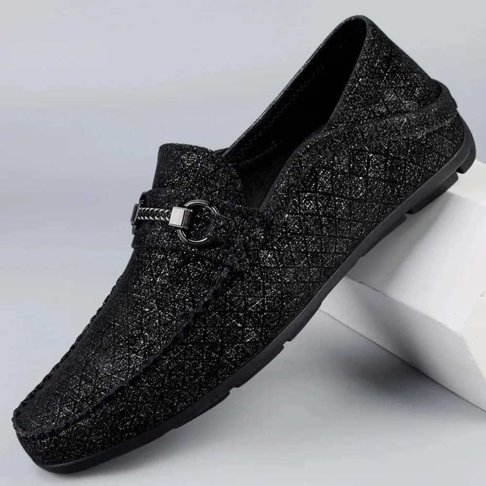Men Glitter Genuine Leather Loafers Slip On Round Toe Casual Dress Shoes Large Size 37-45 Rubber Sole Party Wedding Footwear