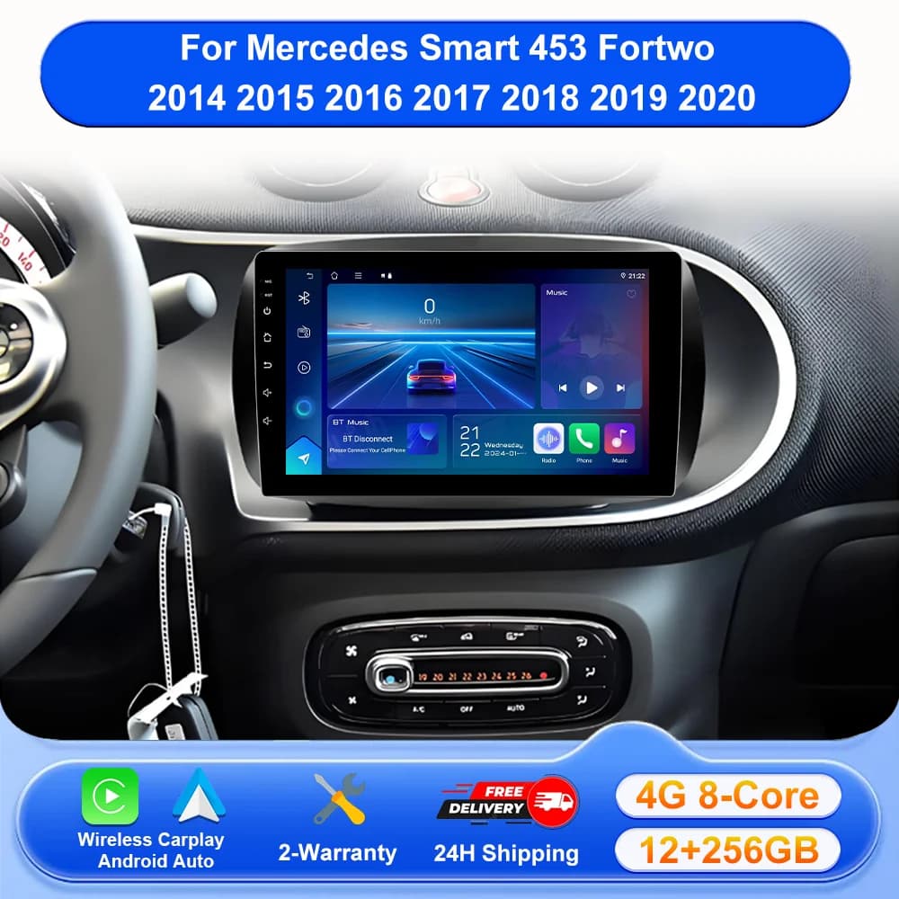 Autoradio Multimedia Android 16 with Carplay Wireless for Mercedes Smart 453 Fortwo 2014-2020, Multimedia 4G