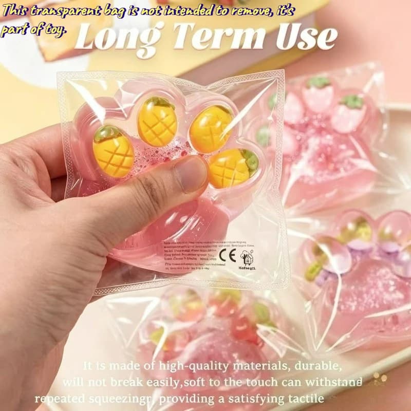 Fruit cat claw soft cute toy, decompression toy fruit theme cat claw cushion, a variety of styles, transparent zone embedded fruit elements, soft extrusion fingertip toy and desktop decoration