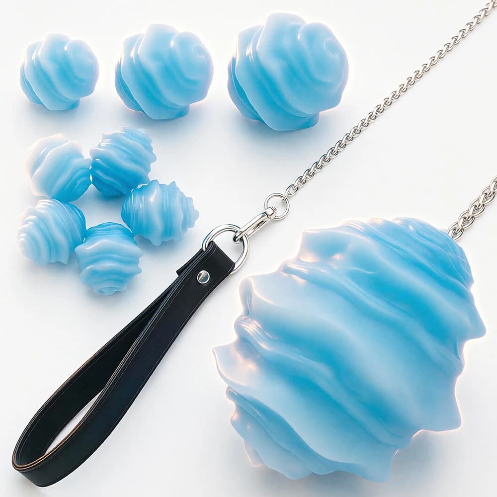 SHAZ White Blue Gradient Egg Type Anal Plug with Chain Traction Silicone Big Butt Plugs Beads Couple Masturbation Adult Sex Toys