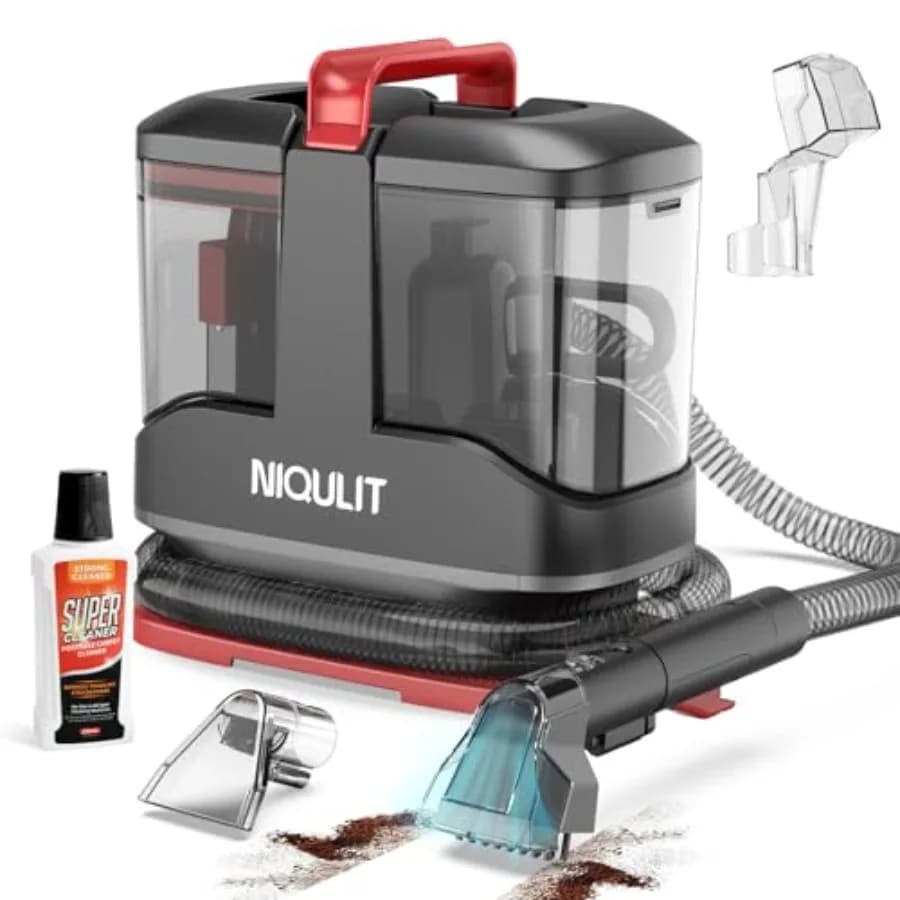 Pulitore Portatile per Tappeti e Tappezzeria 15Kpa, Pulizia Profonda per Tappeti, Animali Domestici, Divani, Auto con Doppia Testina e Funzione Auto-Pulente