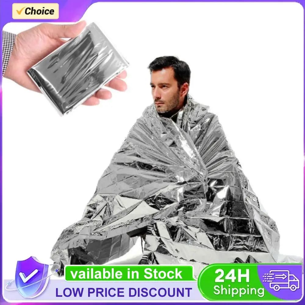 Coperta Termica di Emergenza 130x210cm, Mantiene il Calore, Coperta in Foglio d'Argento per Ritenere il Calore Corporeo, Forniture di Emergenza per Campeggio all'Aperto