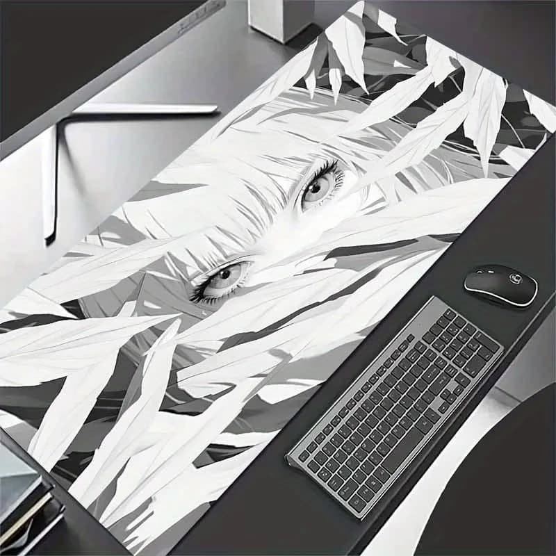 Tappetino per Mouse da Gaming con Occhi Anime in Bianco e Nero, Base Antiscivolo in Gomma, Tappetino da Scrivania Impermeabile per Giocatori e Ufficio Domestico