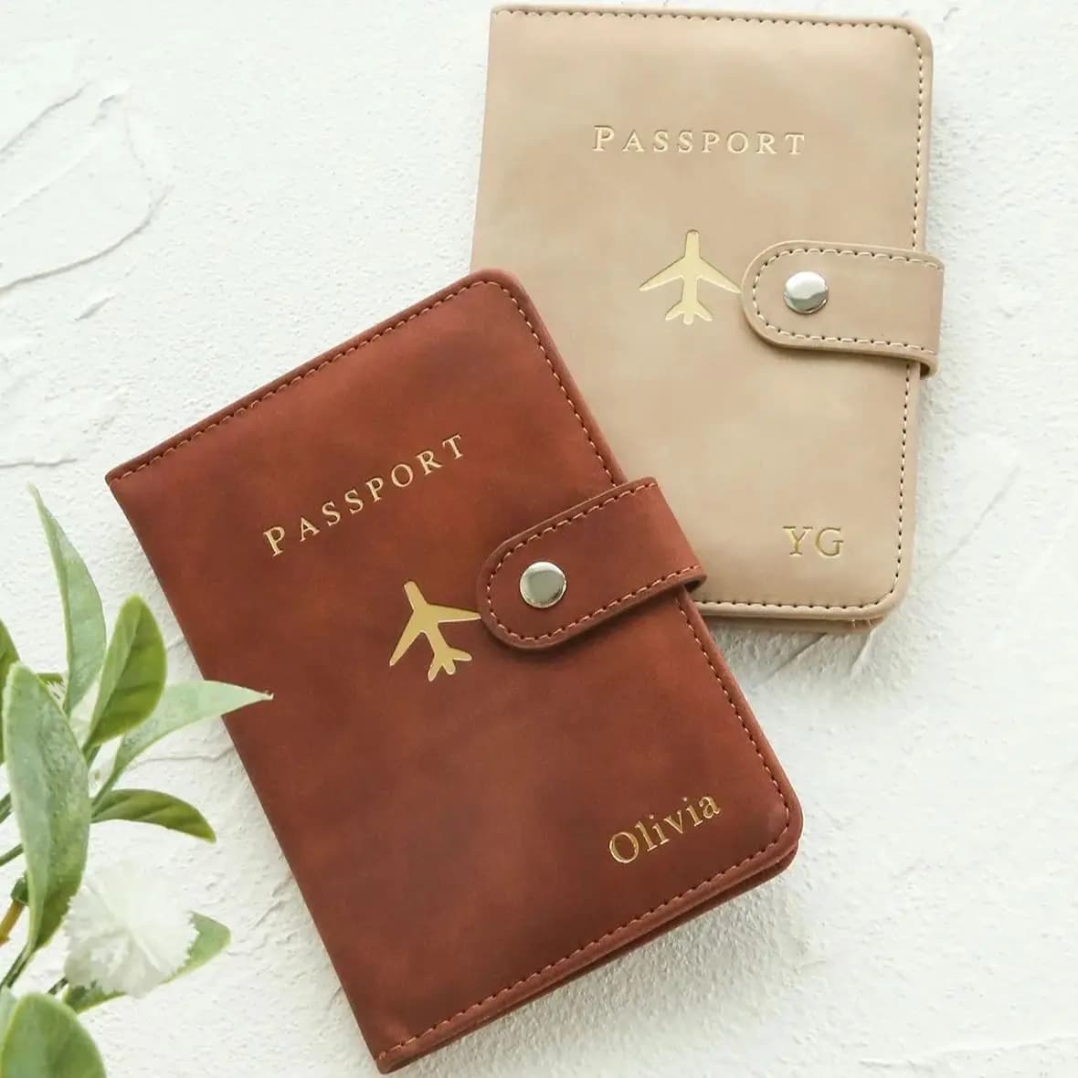 Personalized Passport Door with Golden Text, Elegant Wallet with Buckle for Men and Women, Passport with Printed Name for Travel