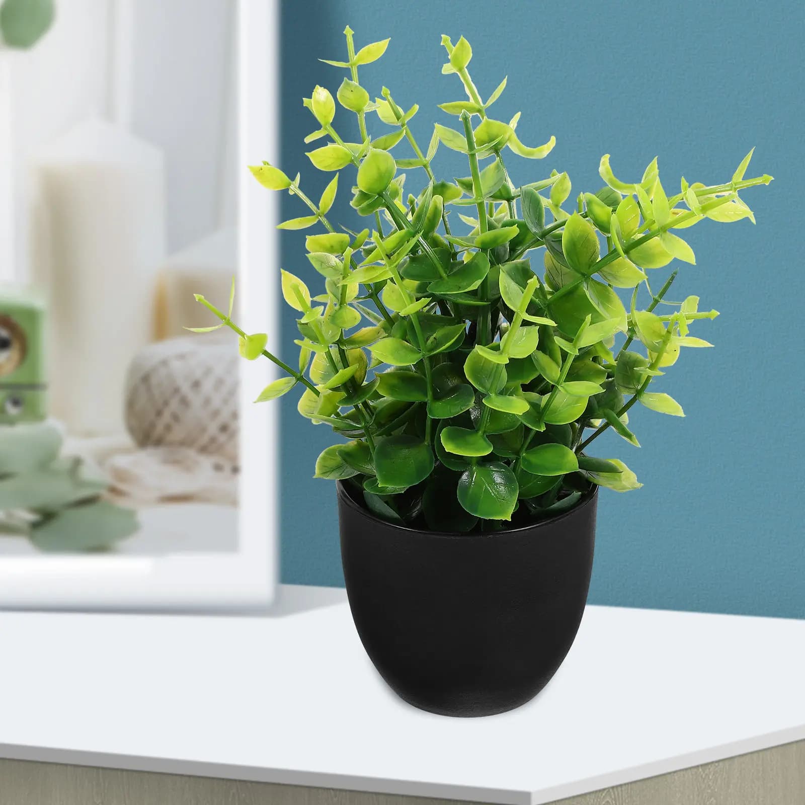 Set of 4 Artificial Bonsai Plants in Vase, Realistic Decoration for Home, Office and Living