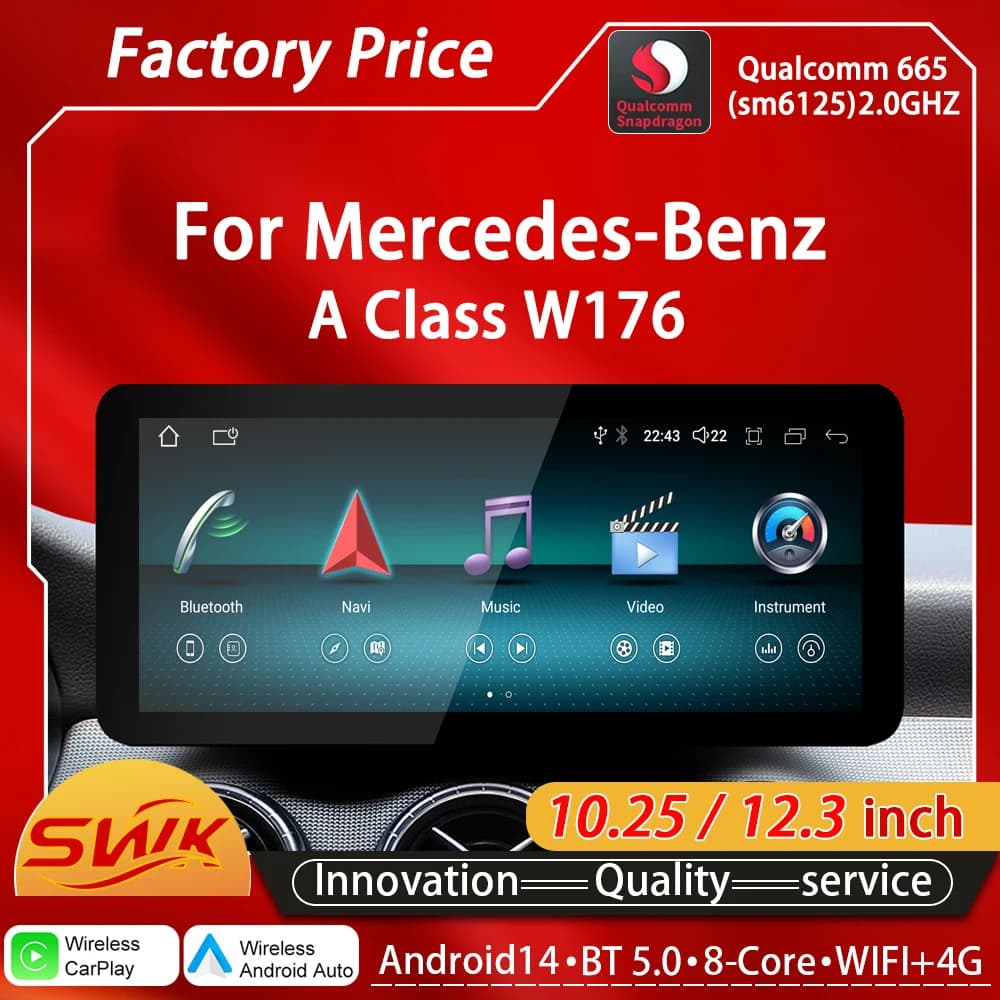 Qualcomm Snapdragon665 6125 Android14 For Mercedes Benz Class A W176 Car Videos Radio multimedia Wireless CarPlay GPS