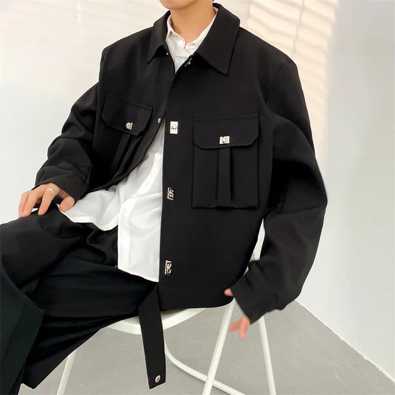 Giacca da Pilota Corta Imbottita da Uomo con Decorazioni Metalliche, Stile Giovanile di Lusso, Abbigliamento Casual per Esterni, Primavera Autunno