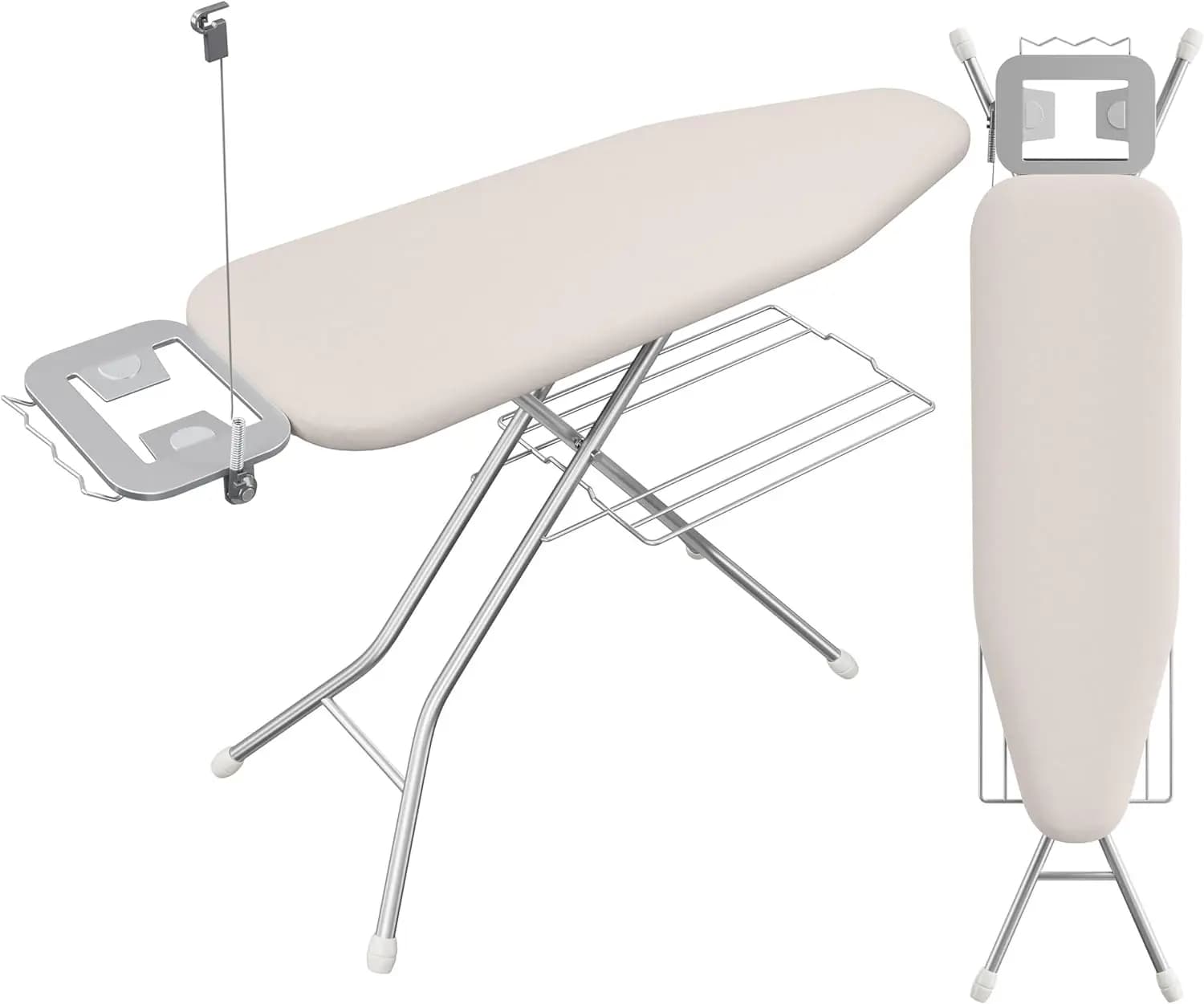 Asse da Stiro Pieghevole Compatta con Altezza Regolabile, Vassoio Portaoggetti e Supporto per Vapore - Resistente 52x14 Beige