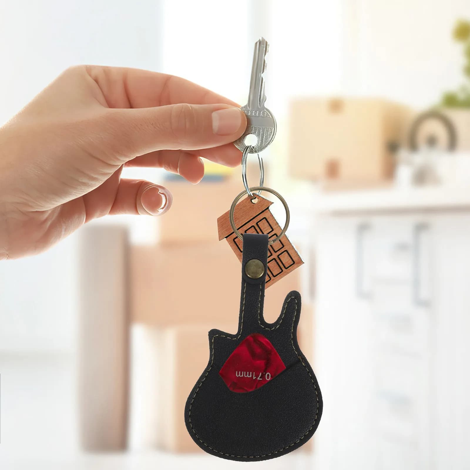 Portaplettro in PU e Lega di Zinco, Robusto e Compatto, Portachiavi, Custodia Portatile per Chitarra Elettrica e Acustica