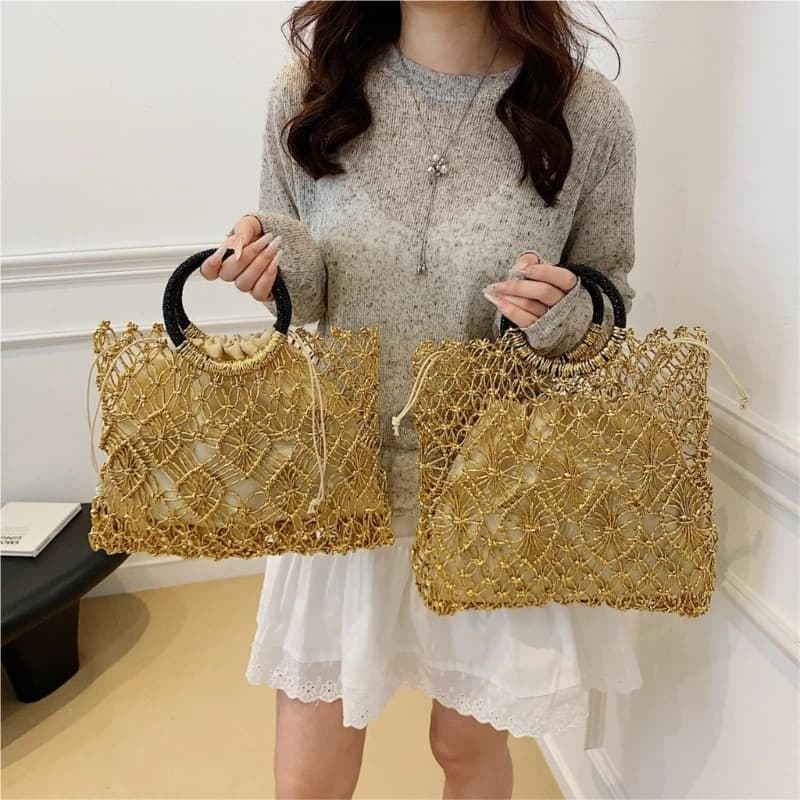 Borsa da spiaggia estiva 340D per donna Borsa intrecciata a mano Borsa da viaggio per lo shopping Borsa da viaggio con manico