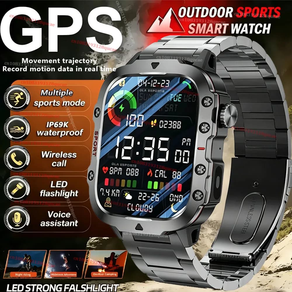 Nuovo Smartwatch Militare 2026 per Uomo con GPS, Torcia, Impermeabile 3ATM, Chiamate Bluetooth, 100+ Modalità Sportive, Orologio Intelligente per Attività all'Aperto Pk MA27