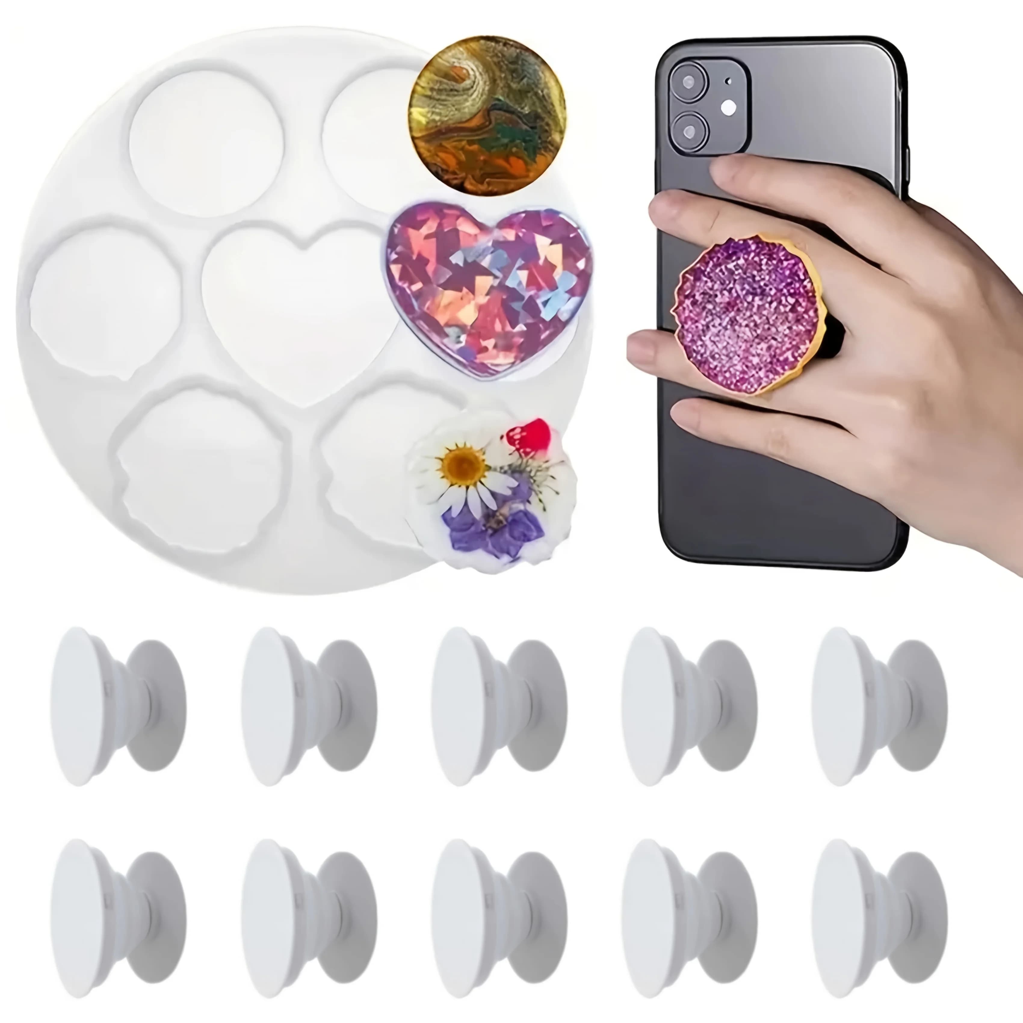 Set di 11 Stampi in Silicone per Porta Telefoni Irregolari, 1 Stampo e 10 Porta Telefoni, Set Completo di Sottobicchieri a Forma di Cuore, Stampi in Silicone per Ciondoli, Riutilizzabili, per Uso Intensivo, per Uso Personale, Regalo per Amici e Famiglia, Regali Creativi per le Feste