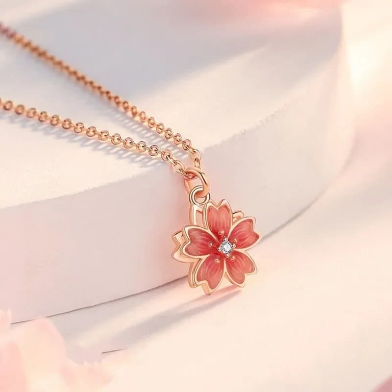 Nuova Collana, Anello e Orecchini di Tendenza Vintage di Lusso Rosa Pesca con Fiore Rotante, Romantici ed Eleganti, Regali di San Valentino