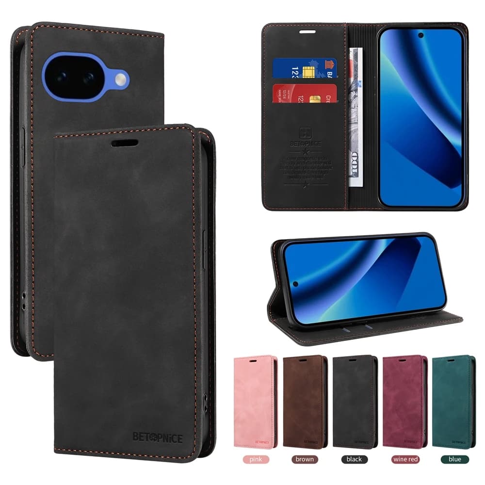 Custodia a Portafoglio Magnetica Anti-RFID per Google Pixel 10A 9A 10 9 Pro XL 5G, Cover a Libro Business con Supporto e Scomparti per Carte