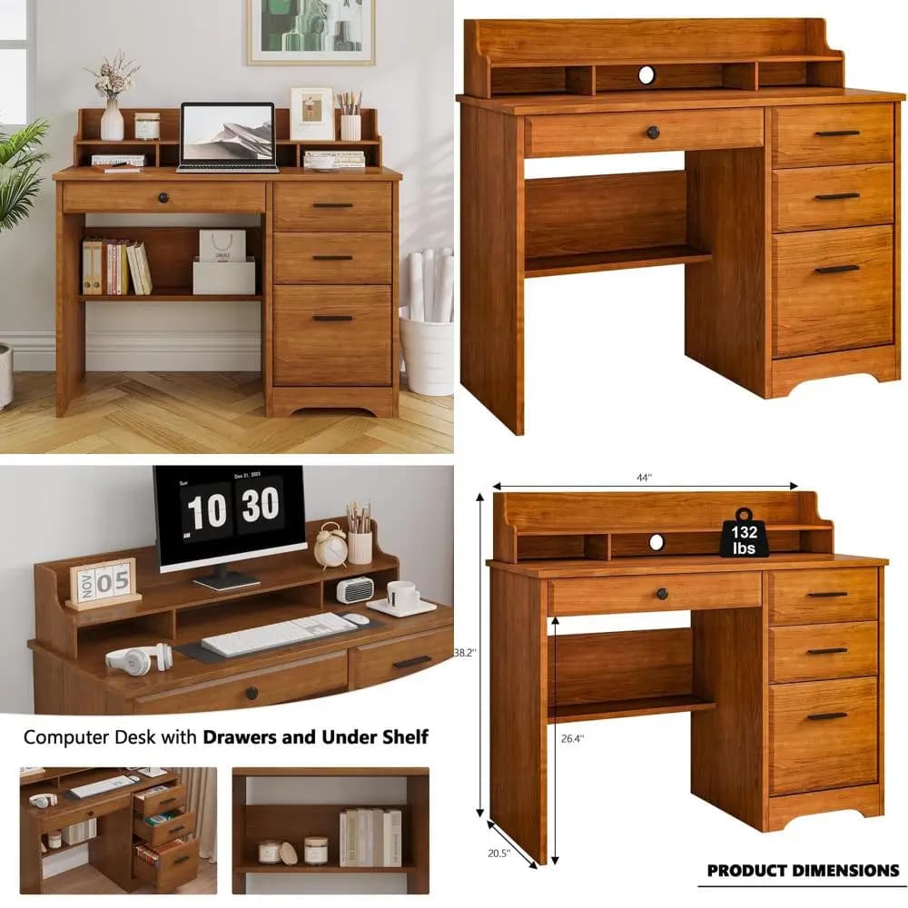 Scrivania per Computer per Spazi Piccoli o con Armadietti, Scrivania in Legno con Mobiletto e Supporto Monitor, Tavolo da Ufficio per Studio o Camera da Letto