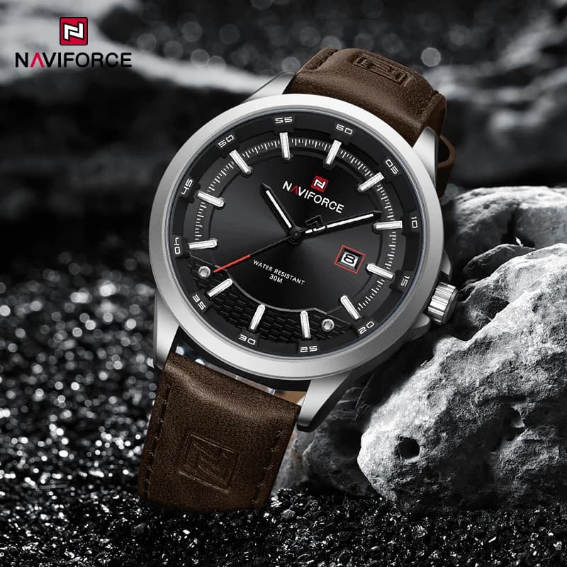 NAVIFORCE Nuovo Design Orologi da Uomo Comodo Movimento Giapponese in Vera Pelle Data Orologio da Polso Impermeabile Regali per Uomo 2025