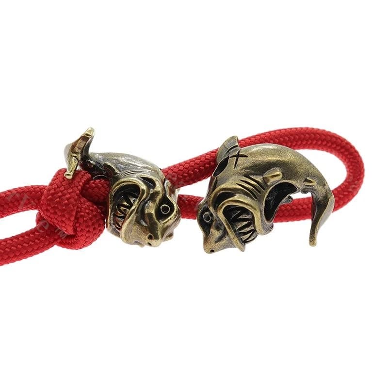 Ciondolo per coltello in paracord in ottone a forma di squalo Portachiavi con ciondolo in tessuto per esterni Accessorio EDC Fidget Spinner Ciondolo per zaino da campeggio