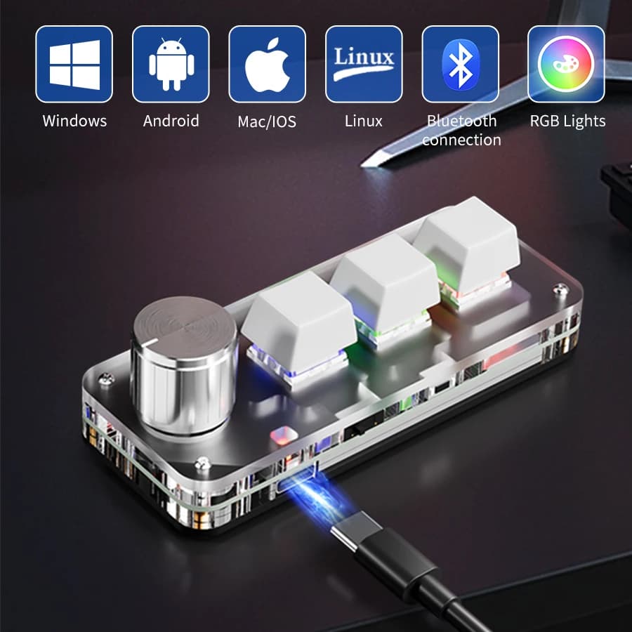 Mini Bluetooth Programmazione Macro Tastiera personalizzata 2.4G RGB 3 tasti Manopola Copia incolla Photoshop Gioco Tastiera Meccanica Hotswap Macropad
