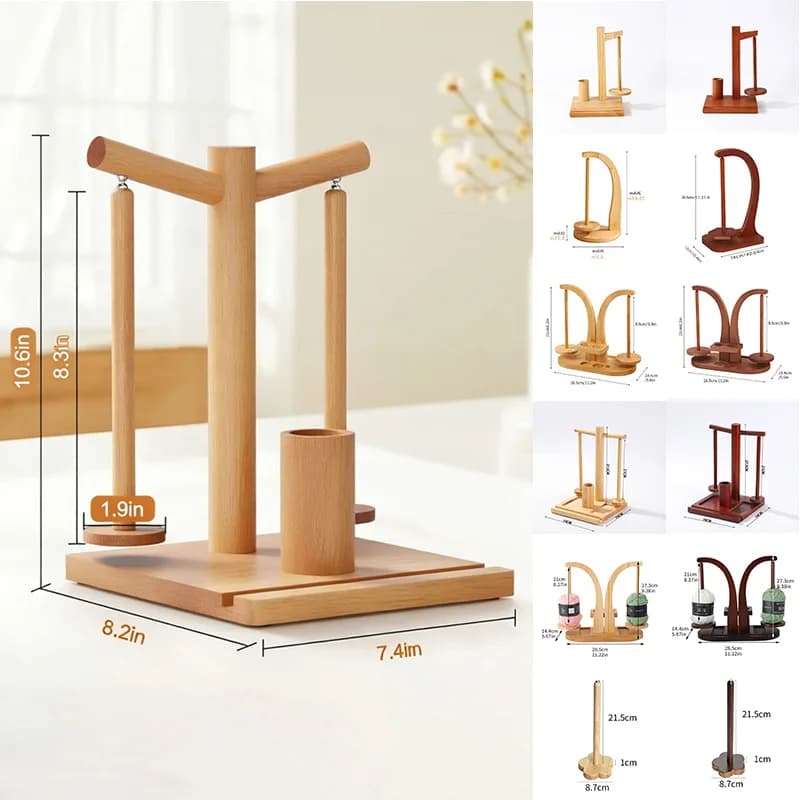 Double Spindle Rotatable Wooden Yarn Holder Yarn Ball Thread Display Stand Knitting Thread Sewing Thread Storage Organizer