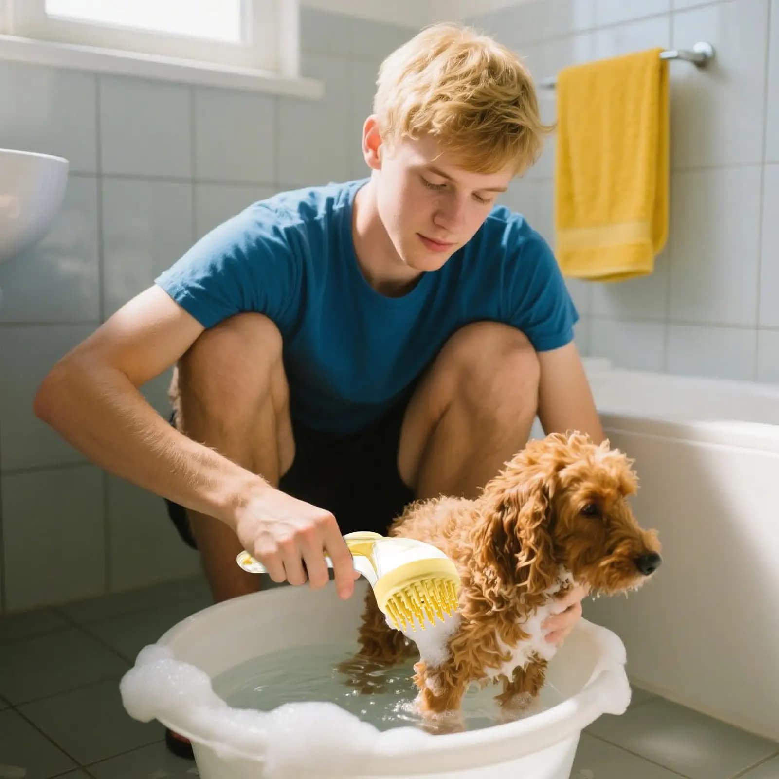 Spazzola da bagno per animali domestici Spazzola da bagno per cani 2 in 1 con dispenser di shampoo incorporato Spazzola per lavaggio animali domestici Spazzola per massaggio per toelettatura di cani e gatti