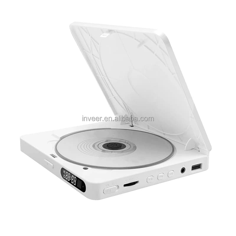 Mini Cd Dvd dal design privato Inveer con altoparlante da 2 W Funzione trasmettitore Bluetooth Lettore Cd portatile Lettore Dvd per auto