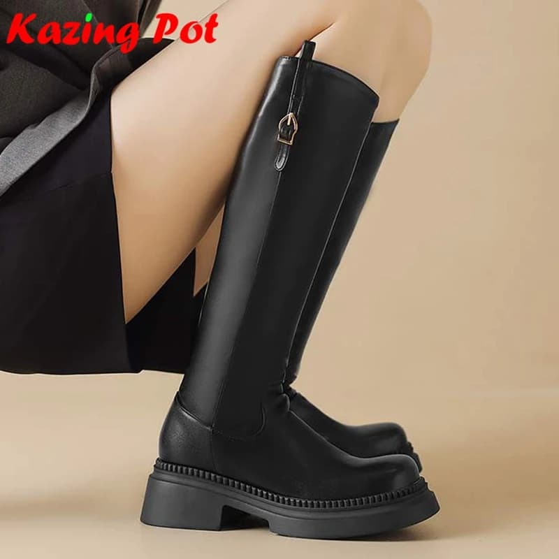 Microfiber Round Toe Size 33-size 43 Equestrian Boots Leisure Winter Shoes Heels Party Nightclub Zip Rome Women Knee-high Boots