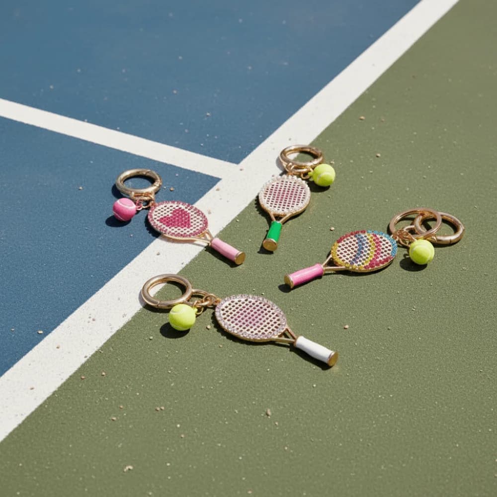Tennis Enthusiasts Tennis Racket Keychain Alloy DIY Metal Tennis Racket Pendant Sports Style Inlaid Rhinestone Bag Charm Friends