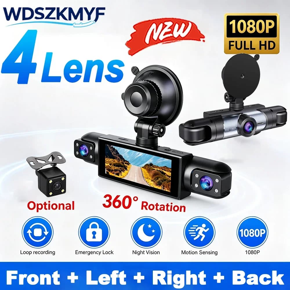 Car Driving Camera HD 1080P 3/4 Channel Dash Cam Black Box Built-in G-Sensor Night Vision Loop Recording 24H Parking Mode