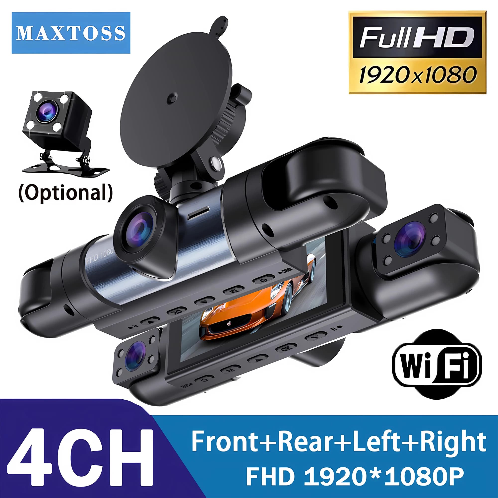 4 canali 1080P 360 gradi Dash Cam per auto WIFI Car DVR 4 lenti cabina anteriore videocamera videoregistratore telecamera per retromarcia per veicolo
