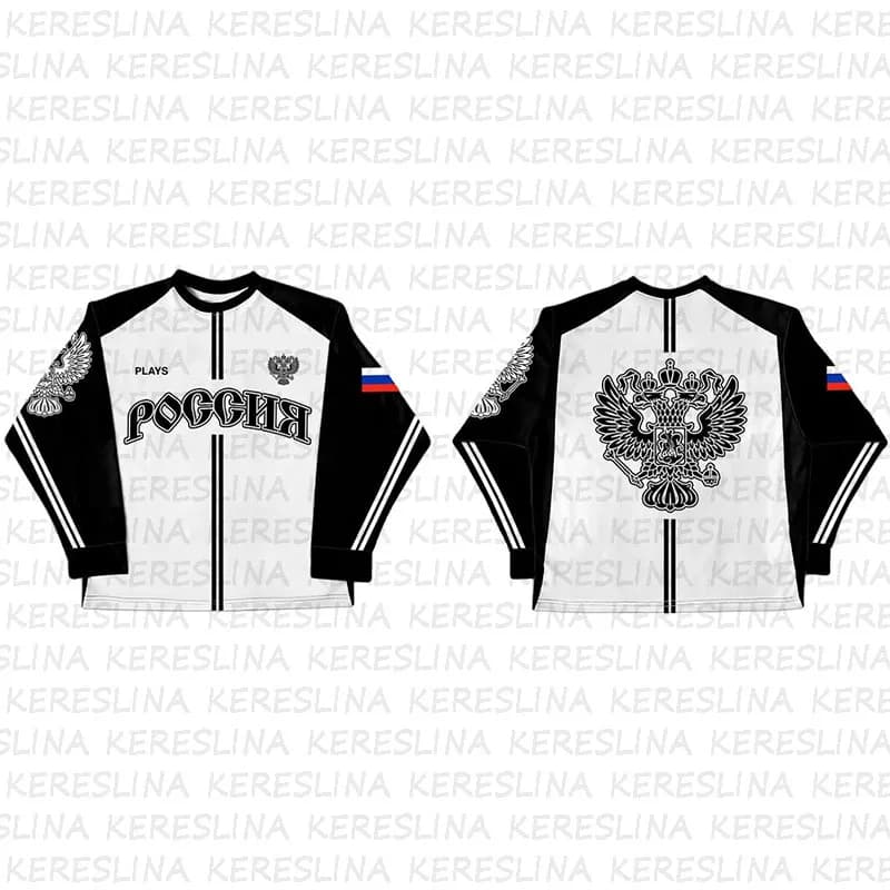 2025 American Retro Long Sleeved Flag Double Pole Jersey T-Shirt Y2K Loose Sports High Street Round Neck Top Casual Campus Sport