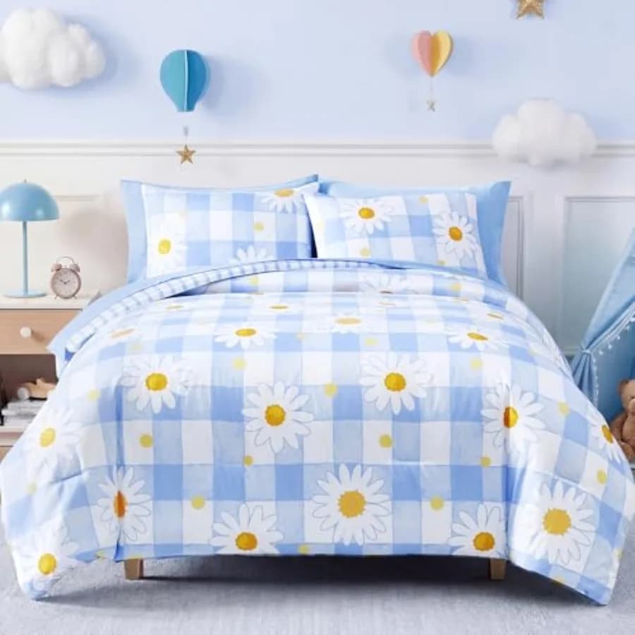 Set Copripiumino per Ragazze, Set Biancheria da Letto Reversibile per Tutte le Stagioni, 7 Pezzi con Lenzuola, Federe e Copricuscini