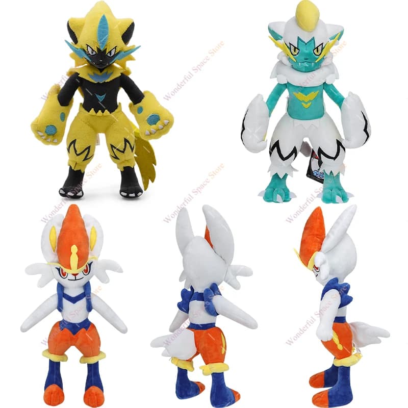 Anime Cute Zeraora Plush Toys Cartoon Plushie Cinderace Shiny Zeraora Soft Stuffed Peluche Collectible Dolls for Fans Gift