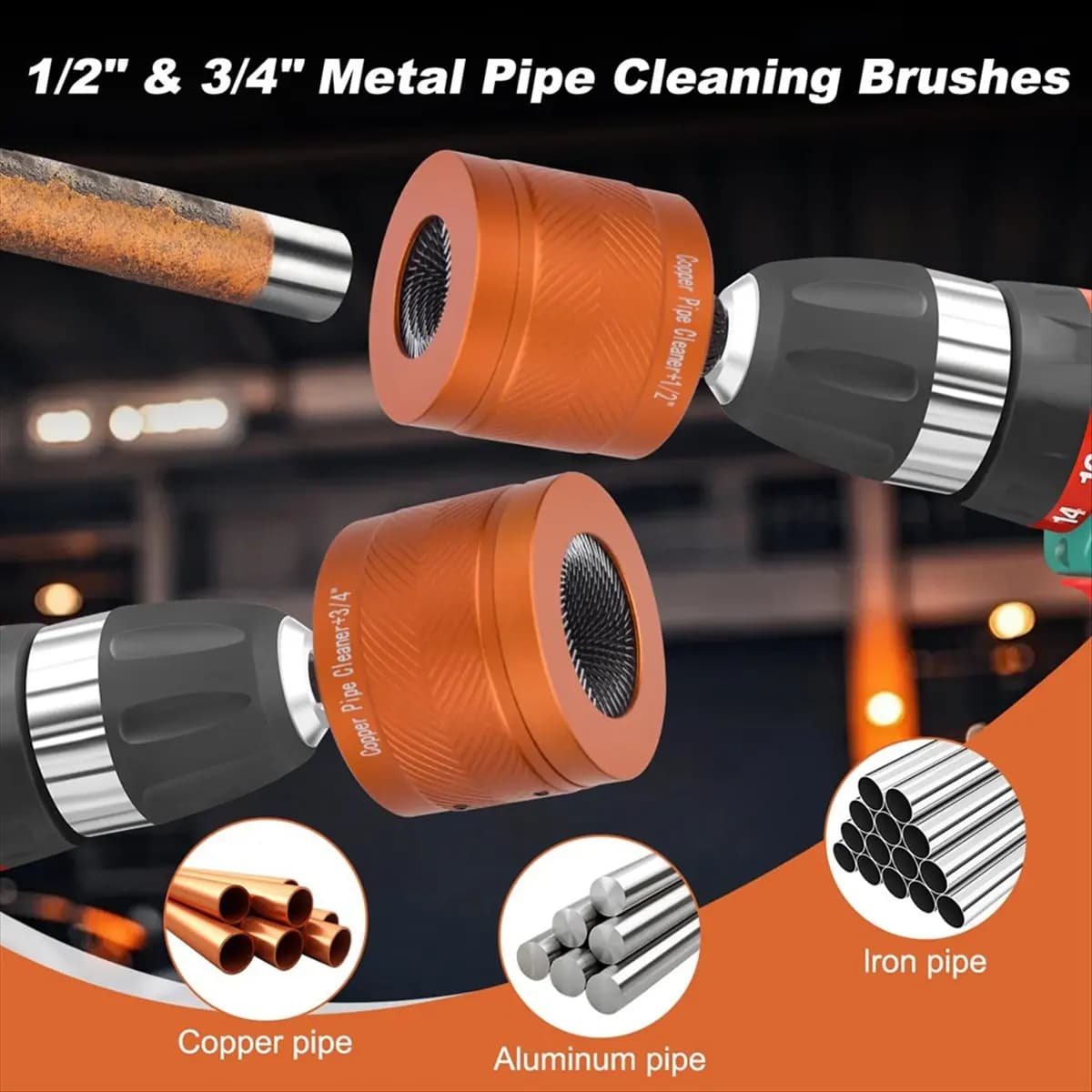 Set di detergenti per tubi in rame metallico A20I da 1/2 pollici e 3/4 pollici, per pulire ruggine, macchie, verniciare su tubi in rame e vari tubi metallici