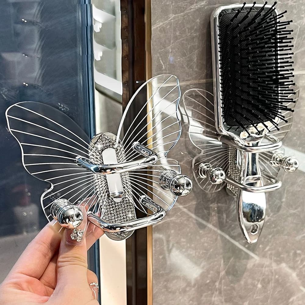 Mensole holder with soft luxury butterfly comb from wall hanging, hair band, hook holders with hair ring