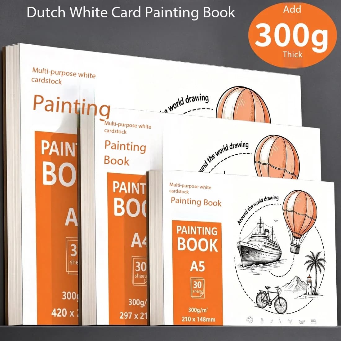 300g White Cardstock Sketchbook A3 A4 A5 Hard Cover Drawing Pad Notebook for Artist Student Painting Graffiti Handcraft Supplies