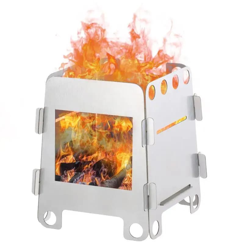 1 Set Lightweight Folding Camping Wood Stove Durable Steel Firewood Burner for Backpacking Survival Outdoor Activities