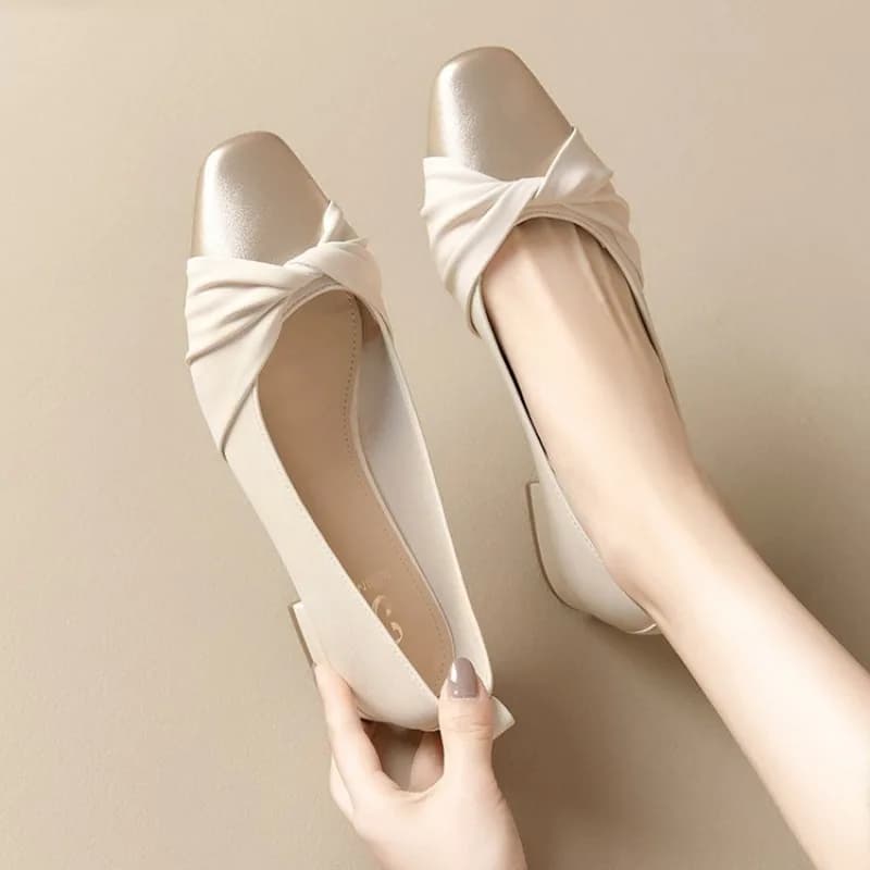 Nuove Scarpe da Donna con Tacco Alto, Eleganti con Punta Quadrata e Fiocco a Farfalla, Pumps Slip-on Stile Francese con Design Plissettato, Versatili per l'Uso Quotidiano