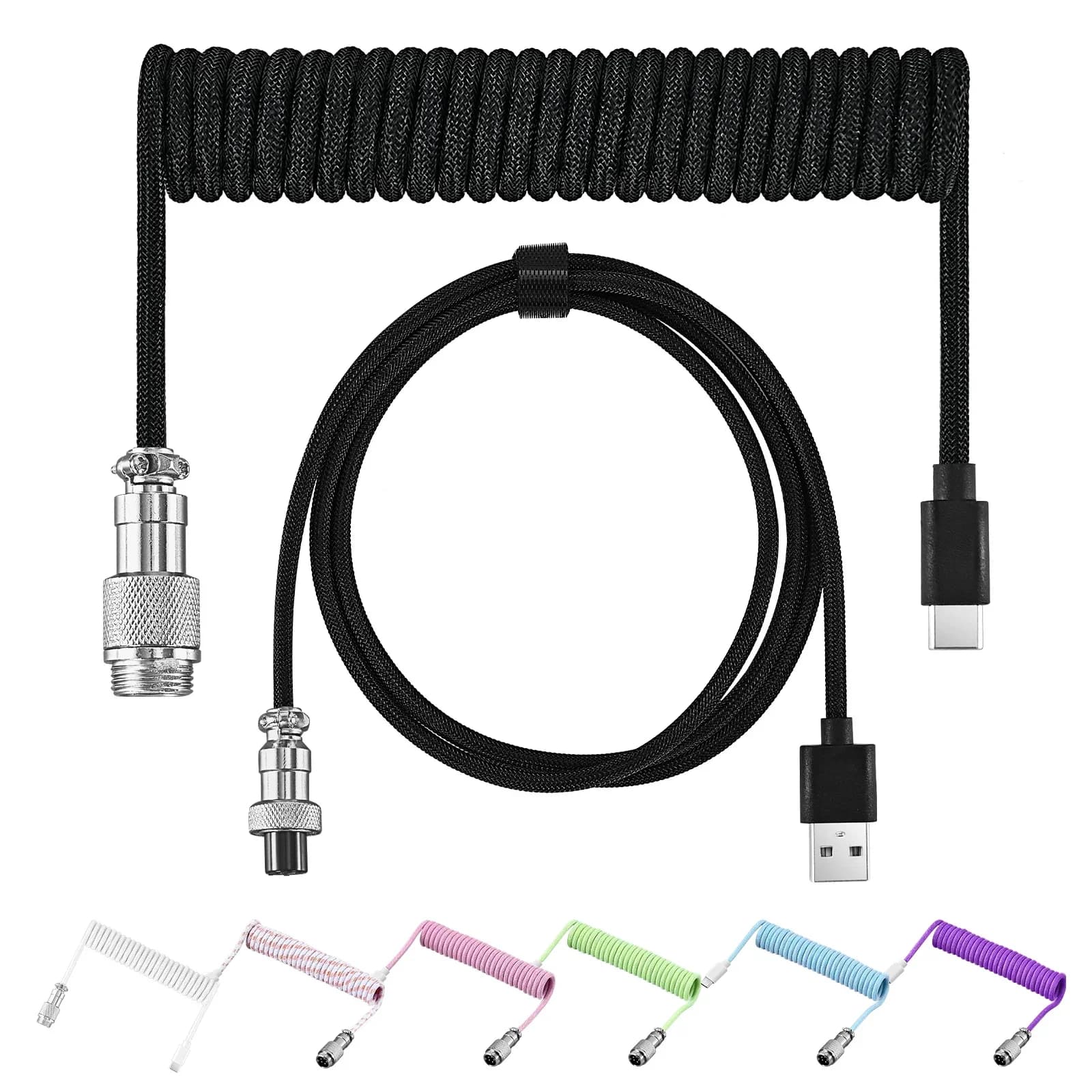 New USB Type C cable to Spiral with Aviator Connector for Gaming Mechanic Keyboard, Desktop PC, Data Synchronization and Charging