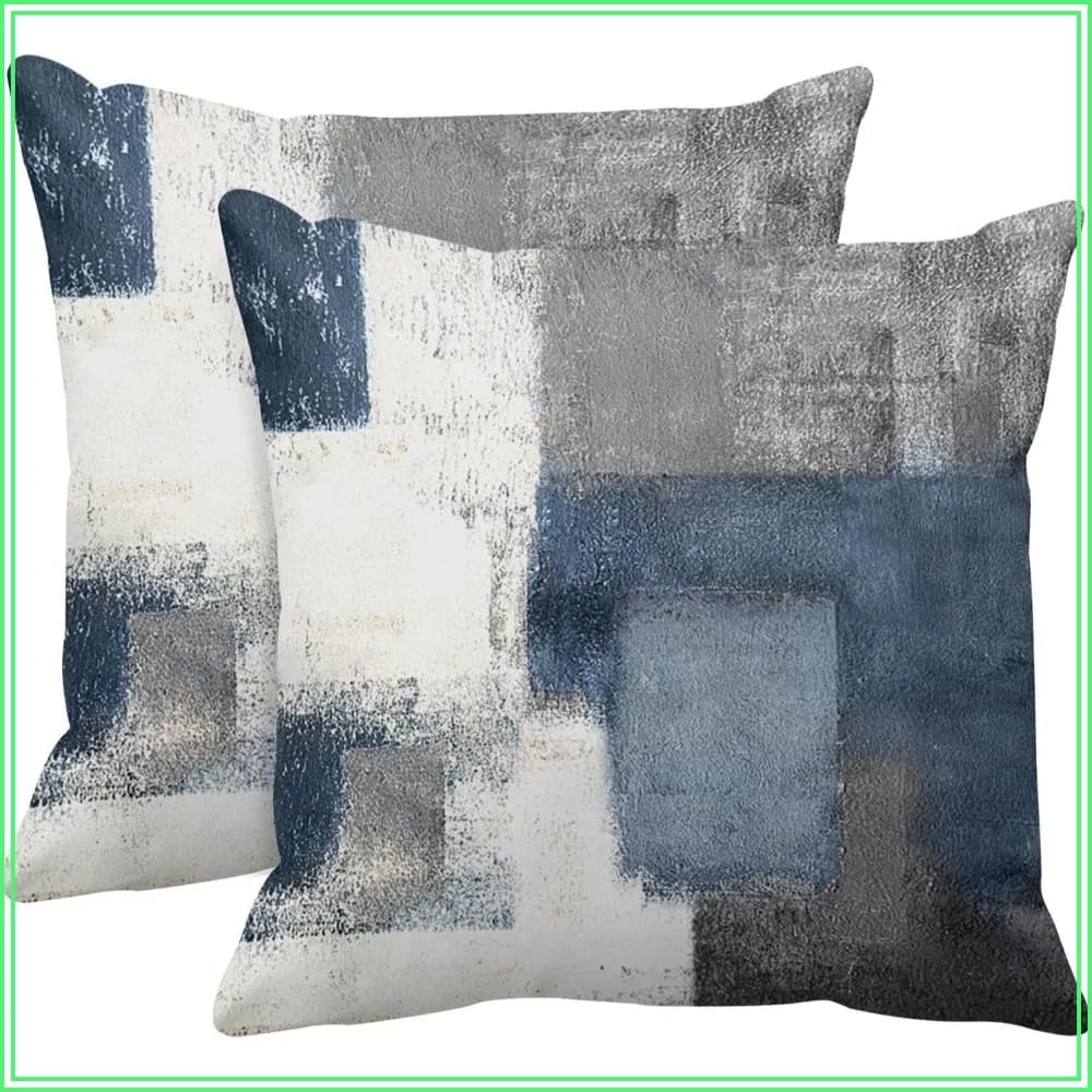 Set of 2 Throw Pillow Covers Modern Abstract Painting Blue White Gray Decorative Sofa Pillow Cases Home Decor Standard Square 18x18 Inches