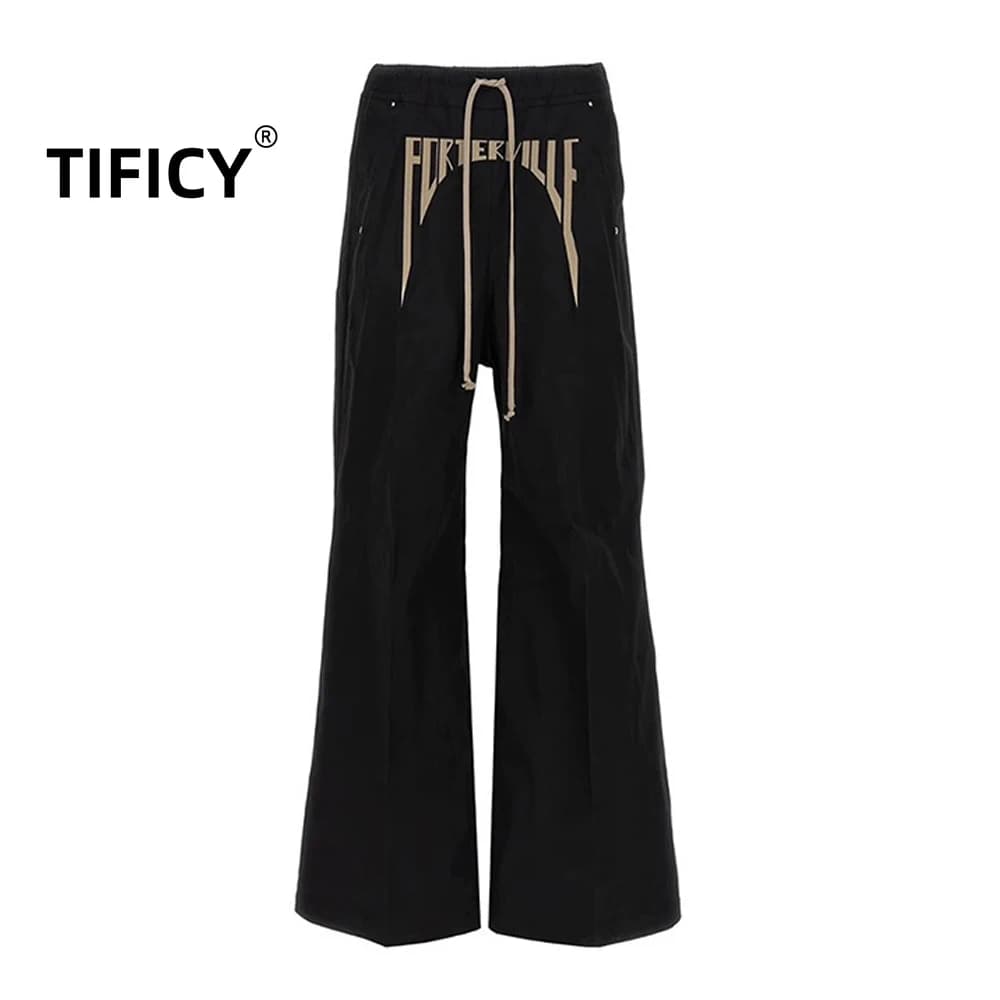 Ro Wide leg trousers with dark embroidery Men's Slogan Workwear Silhouette Low horse Long slippery loose pants casual to clean the floor
