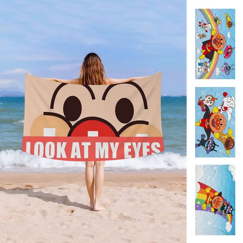 Asciugamano da spiaggia per bambini Anpanman, cartone animato, morbido e assorbente, regalo per bambini, per viaggi, campeggio, palestra